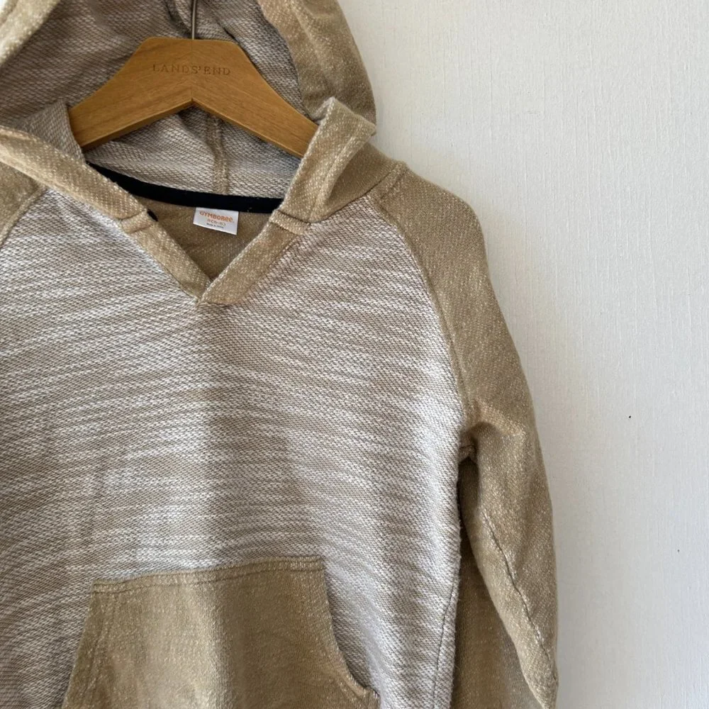 Gymboree‎ Sweater Boys Small Hooded Beige Pullover Pocket Minimalist Old Money